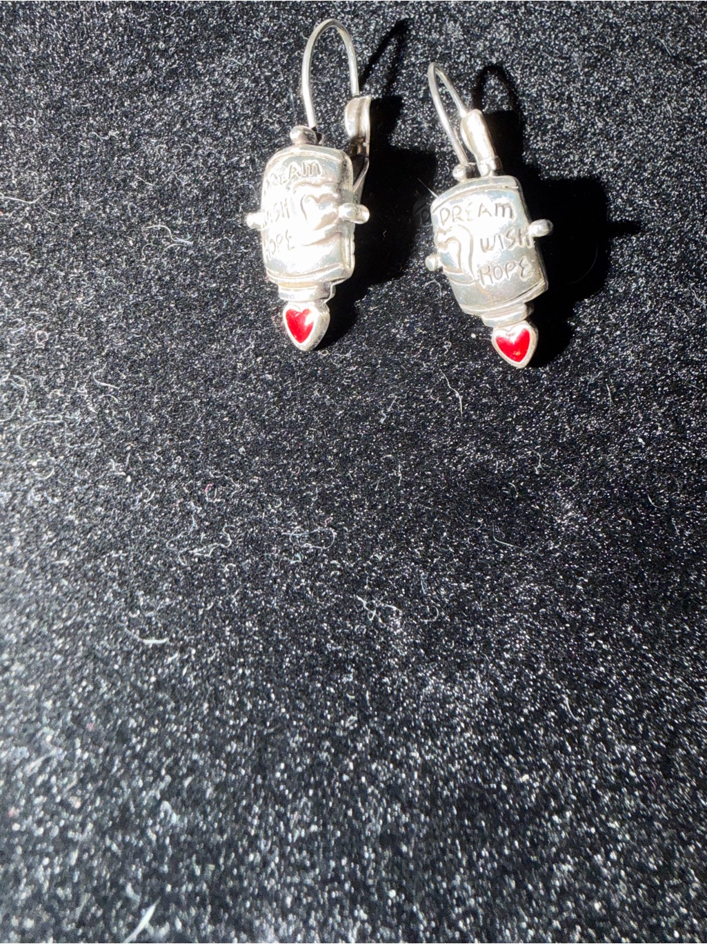 Brighton Silver Tone 'Dream Wish Hope' Scroll Earrings With Red Heart Accent